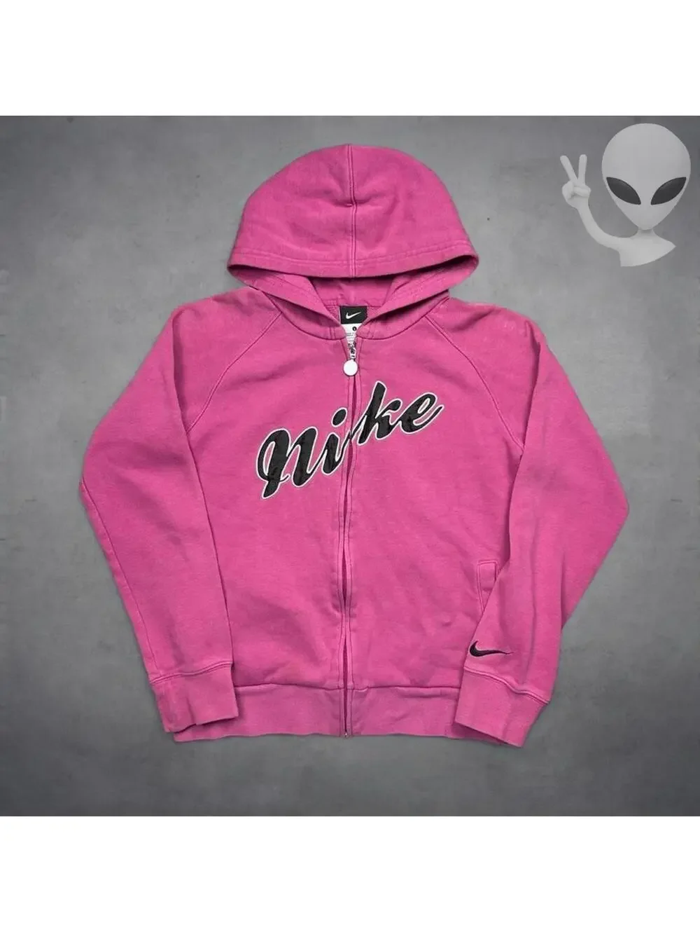 Vintage Nike Spellout Script Logo Full Zip Hoodie Womens S Pink Y2K Streetwear